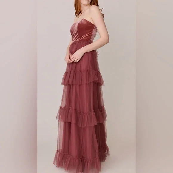 Revelry Frankie Convertible Velvet + Tulle Dress in Dusty Rose / Rosewood - 12 - Picture 10 of 11